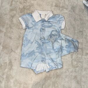 Givenchy Light Blue Camouflage Baby One-Piece with Hat